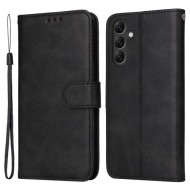 For Samsung Galaxy A15 5G Case Shockproof Phone Shell Calf Texture Leather Wallet Phone Cover - Black