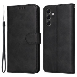 For Samsung Galaxy A15 5G Case Shockproof Phone Shell Calf Texture Leather Wallet Phone Cover - Black