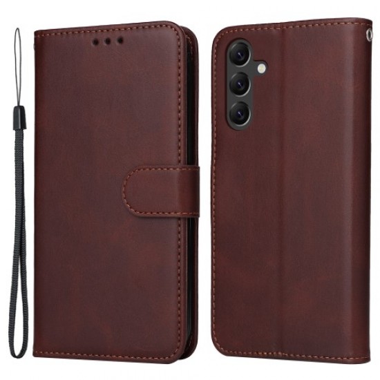 For Samsung Galaxy A15 5G Case Shockproof Phone Shell Calf Texture Leather Wallet Phone Cover - Brown Samsung Cases Mobile