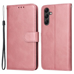 For Samsung Galaxy A15 5G Case Shockproof Phone Shell Calf Texture Leather Wallet Phone Cover - Pink
