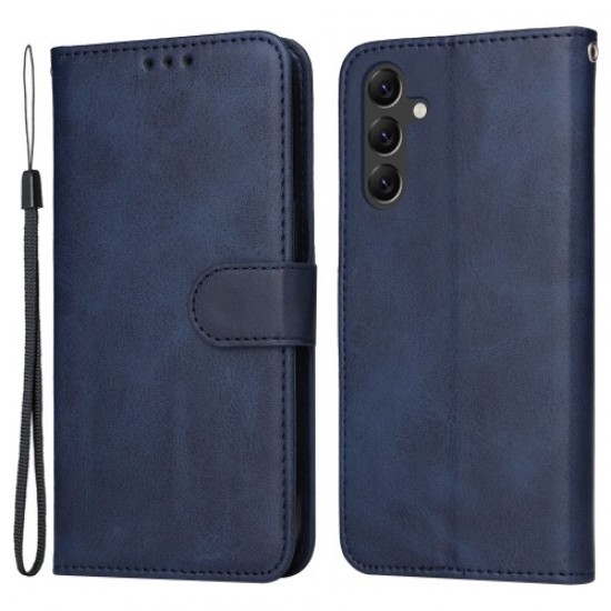 For Samsung Galaxy A15 5G Case Shockproof Phone Shell Calf Texture Leather Wallet Phone Cover - Blue Samsung Cases Mobile