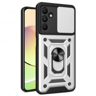 For Samsung Galaxy A15 4G / A15 5G Case Slide Lens Cover Anti-drop PC+TPU Protective Shell - Silver
