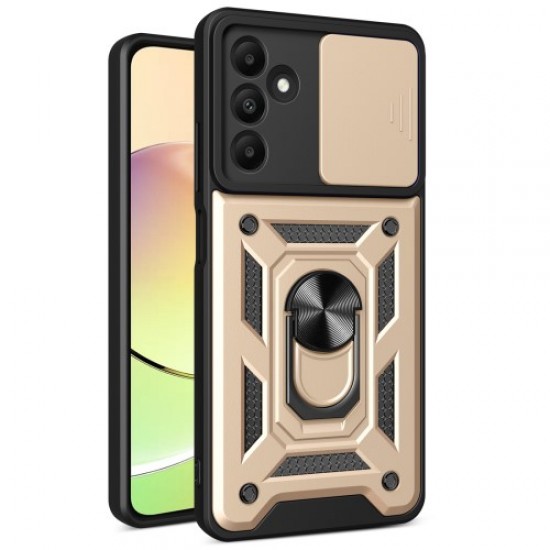 For Samsung Galaxy A15 4G / A15 5G Case Slide Lens Cover Anti-drop PC+TPU Protective Shell - Gold Samsung Cases Mobile