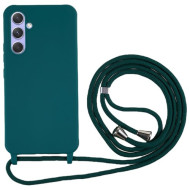 For Samsung Galaxy A15 5G Phone Case TPU Drop-proof Cover with Long Lanyard - Dark Green