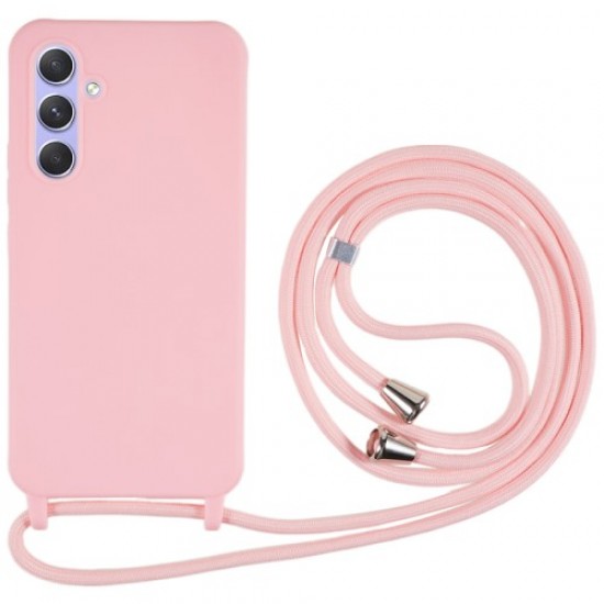 For Samsung Galaxy A15 5G Phone Case TPU Drop-proof Cover with Long Lanyard - Pink Samsung Cases Mobile