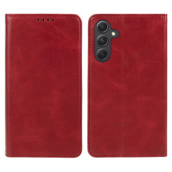 For Samsung Galaxy S24+ PU Leather Case Business Style Magnetic Cell Phone Cover - Red