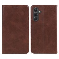 For Samsung Galaxy S24+ PU Leather Case Business Style Magnetic Cell Phone Cover - Brown