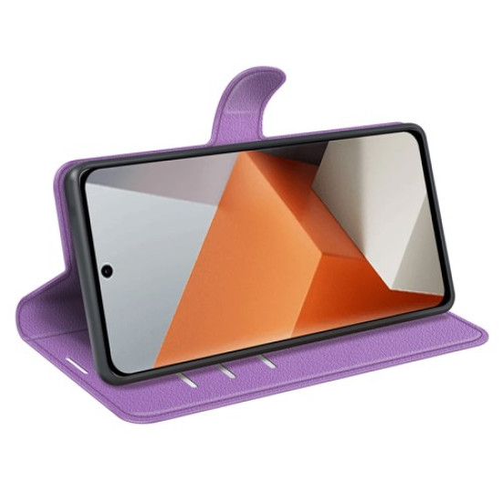 Θήκη Πορτοφόλι με Βάση Στήριξης (Όψη Δέρματος) για Xiaomi Redmi Note 13 Pro+ 5G - Μωβ XIAOMI Θήκες Κινητών