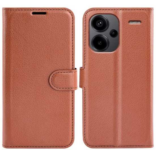 For Xiaomi Redmi Note 13 Pro+ 5G Case Litchi Texture Wallet Stand Leather Phone Shell - Brown XIAOMI Cases Mobile