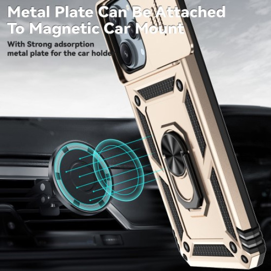 Υβριδική Θήκη με Πορτάκι Κάμερας και Δαχτυλίδι Κρατήματος για Xiaomi Redmi 12 4G / 5G (Global) / Poco M6 Pro 5G - Χρυσαφί 