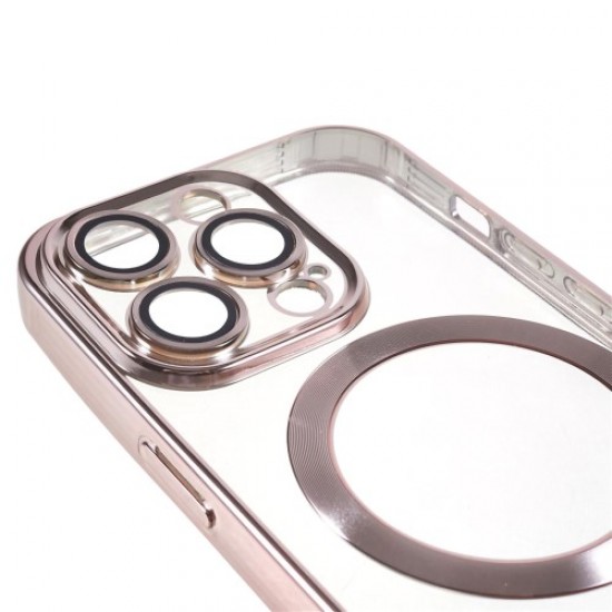 Θήκη Σιλικόνης TPU (συμβατή με MagSafe) με Προστατευτικό Κέλυφος για τις Κάμερες για iPhone 15 Pro - Ροζ Apple Θήκες Κινητών