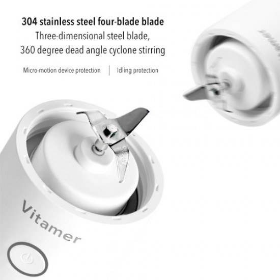 VITAMER 350ml Portable Electric Fruit Juicer USB Rechargeable Smoothie Blender Machine Kitchen Fruit Mixer Cup Juicing Cup - Pink Gadgets - Toys - Hobby