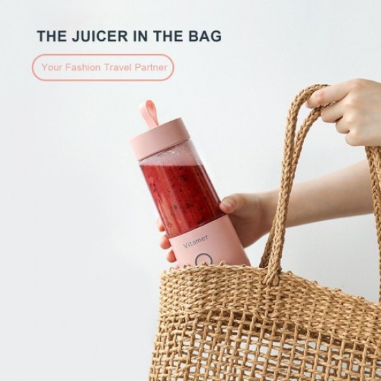 VITAMER 350ml Portable Electric Fruit Juicer USB Rechargeable Smoothie Blender Machine Kitchen Fruit Mixer Cup Juicing Cup - Pink Gadgets - Toys - Hobby
