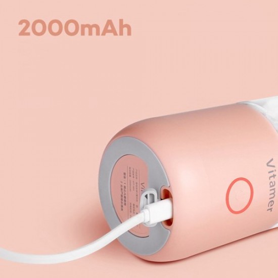 VITAMER 350ml Portable Electric Fruit Juicer USB Rechargeable Smoothie Blender Machine Kitchen Fruit Mixer Cup Juicing Cup - Pink Gadgets - Toys - Hobby