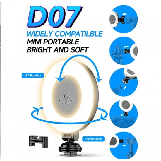 D07 3 Color 9 Level Dimmable Portable Fill Light for Selfie Photography Live Streaming Gadgets - Toys - Hobby
