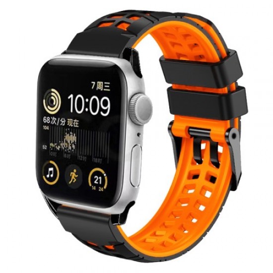 For Apple Watch Ultra 2 49mm / Series 9 45mm / SE (2023) 44mm / Ultra 49mm / 8 7 45mm / 6 5 4 SE (2022) SE 44mm / 3 2 1 42mm Dual Color Wrist Strap Silicone Watch Band - Black+Orange Gadgets - Toys - Hobby