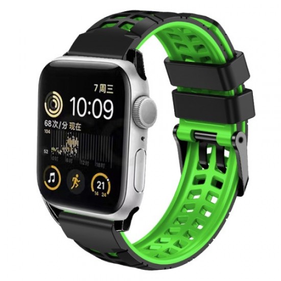 For Apple Watch Ultra 2 49mm / Series 9 45mm / SE (2023) 44mm / Ultra 49mm / 8 7 45mm / 6 5 4 SE (2022) SE 44mm / 3 2 1 42mm Dual Color Wrist Strap Silicone Watch Band - Black+Green Gadgets - Toys - Hobby