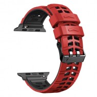 For Apple Watch Ultra 2 49mm / Series 9 45mm / SE (2023) 44mm / Ultra 49mm / 8 7 45mm / 6 5 4 SE (2022) SE 44mm / 3 2 1 42mm Dual Color Wrist Strap Silicone Watch Band - Red+Black