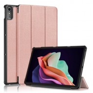 For Lenovo Tab P11 Gen 2 Solid Color PU Leather Tablet Case Tri-fold Stand Auto Wake / Sleep Smart Cover - Rose Gold