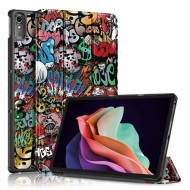 For Lenovo Tab P11 Gen 2 Pattern Printing PU Leather Protective Cover Trifold Stand Smart Tablet Case with Auto Wake / Sleep - Graffiti