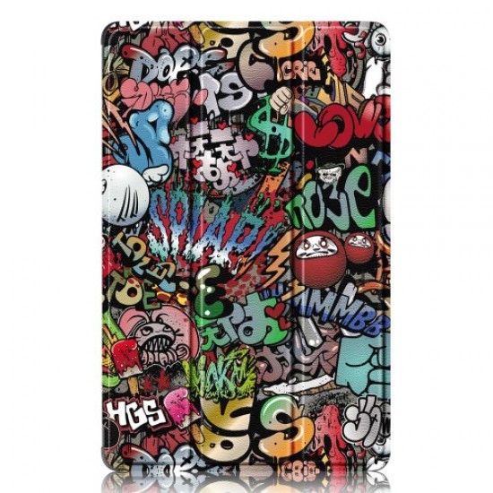 For Lenovo Tab P11 Gen 2 Pattern Printing PU Leather Protective Cover Trifold Stand Smart Tablet Case with Auto Wake / Sleep - Graffiti Lenovo Cases Mobile Tablet