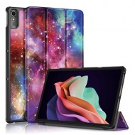 For Lenovo Tab P11 Gen 2 Pattern Printing PU Leather Protective Cover Trifold Stand Smart Tablet Case with Auto Wake / Sleep - Galaxy