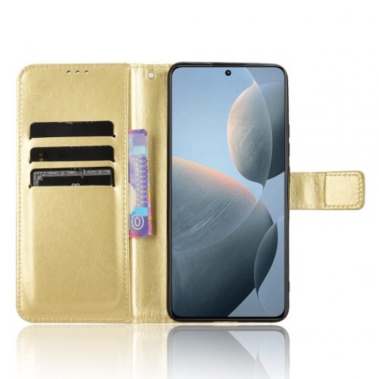 For Xiaomi Redmi K70E 5G / Poco X6 Pro 5G Wallet Case 3 Card Slots TPU Interior Protective Cover - Gold XIAOMI Cases Mobile
