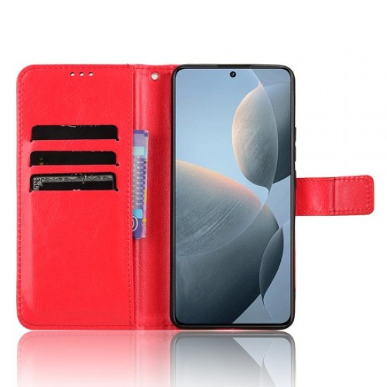 For Xiaomi Redmi K70E 5G / Poco X6 Pro 5G Wallet Case 3 Card Slots TPU Interior Protective Cover - Red XIAOMI Cases Mobile