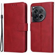 For OnePlus 12 5G Cell Phone Case Wrist Strap Leather Phone Cover Wallet with Stand - Red