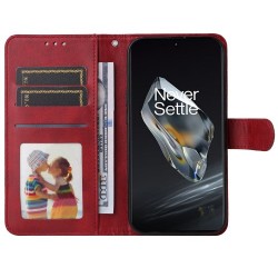 Θήκη Πορτοφόλι με Βάση Στήριξης (Όψη Δέρματος) για OnePlus 12 5G - Κόκκινο