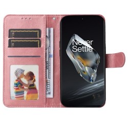 Θήκη Πορτοφόλι με Βάση Στήριξης (Όψη Δέρματος) για OnePlus 12 5G - Ροζ