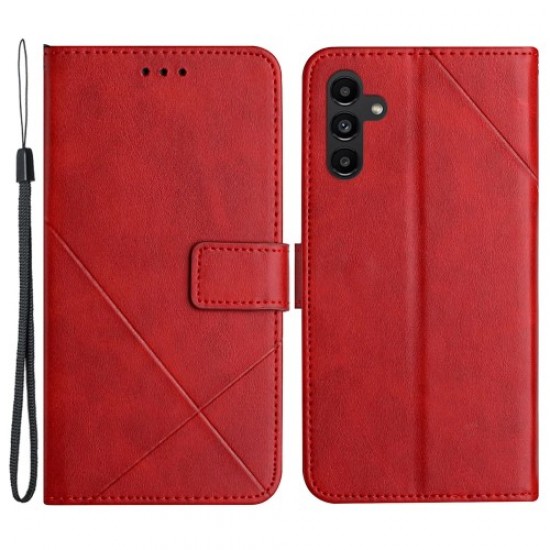 For Samsung Galaxy A55 5G Case Leather Solid Color Imprinted Cover with Wrist Strap - Red Samsung Cases Mobile
