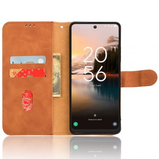 For TCL 40 Nxtpaper 4G Leather Case Skin-touch PU Leather Phone Cover Wallet Stand - Brown TCL Mobile Cases
