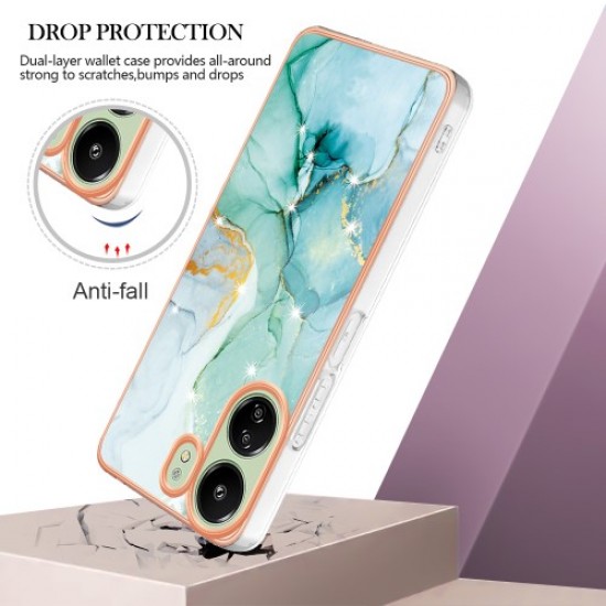 YB IMD Series-2 For Xiaomi Redmi 13C 4G / Poco C65 4G TPU Case Marble Electroplating Frame - Green 003 XIAOMI Cases Mobile
