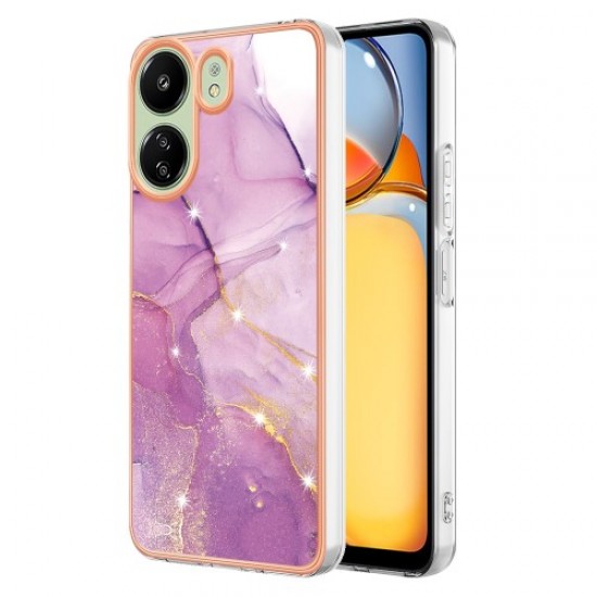 YB IMD Series-2 For Xiaomi Redmi 13C 4G / Poco C65 4G TPU Case Marble Electroplating Frame - Purple 001 XIAOMI Cases Mobile
