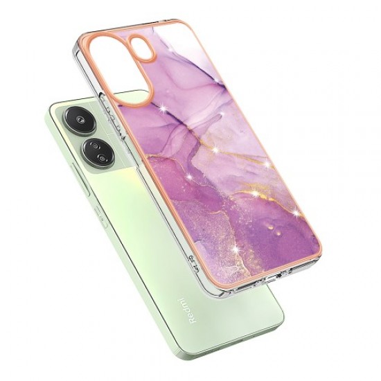 YB IMD Series-2 For Xiaomi Redmi 13C 4G / Poco C65 4G TPU Case Marble Electroplating Frame - Purple 001 XIAOMI Cases Mobile