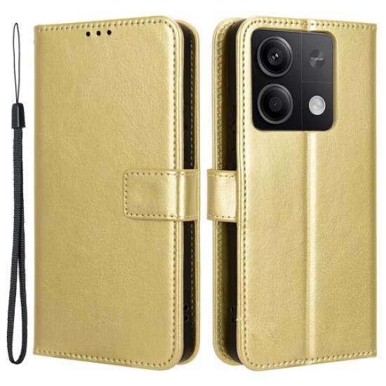 Θήκη Πορτοφόλι με Βάση Στήριξης (Όψη Δέρματος) για Xiaomi Redmi Note 13 5G - Χρυσαφί XIAOMI Θήκες Κινητών