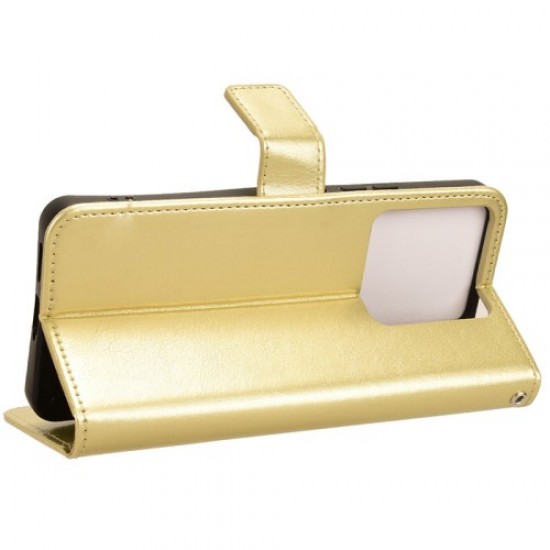 Θήκη Πορτοφόλι με Βάση Στήριξης (Όψη Δέρματος) για Xiaomi Redmi Note 13 5G - Χρυσαφί XIAOMI Θήκες Κινητών
