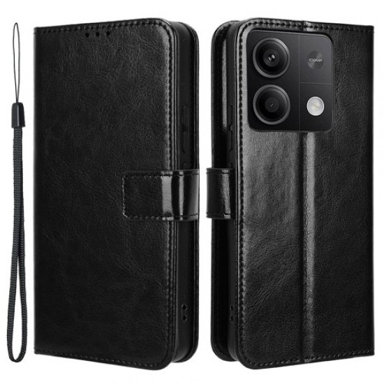 For Xiaomi Redmi Note 13 5G Case Crazy Horse Texture Phone Wallet Cover - Black XIAOMI Cases Mobile