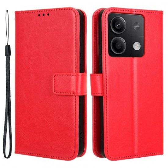 For Xiaomi Redmi Note 13 5G Case Crazy Horse Texture Phone Wallet Cover - Red XIAOMI Cases Mobile