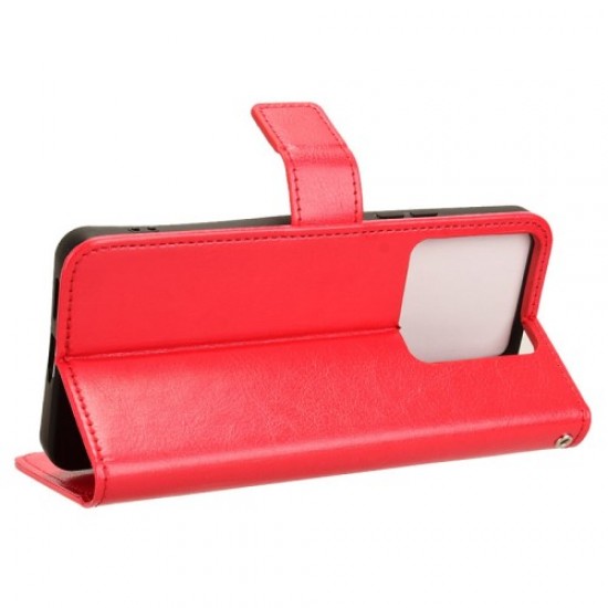 For Xiaomi Redmi Note 13 5G Case Crazy Horse Texture Phone Wallet Cover - Red XIAOMI Cases Mobile