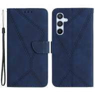 HT05 For Samsung Galaxy S24 Case Shock Absorbing Imprinted PU Leather Phone Cover - Blue