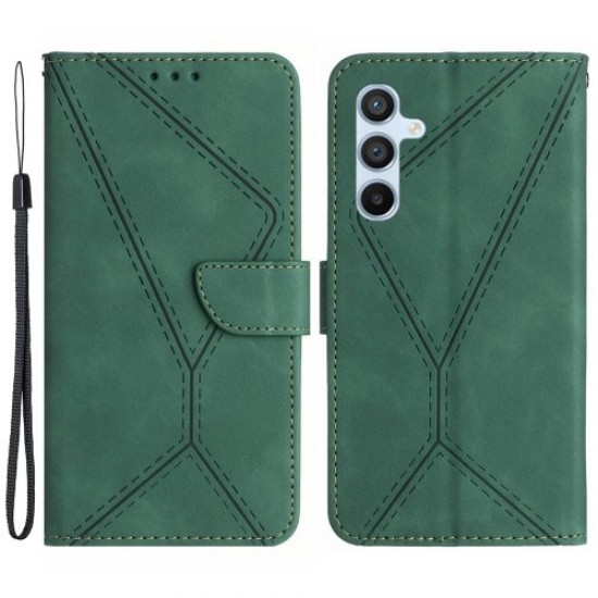 HT05 For Samsung Galaxy S24 Case Shock Absorbing Imprinted PU Leather Phone Cover - Green Samsung Cases Mobile
