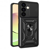 For Samsung Galaxy S24 Case Anti-drop Slide Lens Protection Scratch-resistant PC+TPU Phone Cover - Black