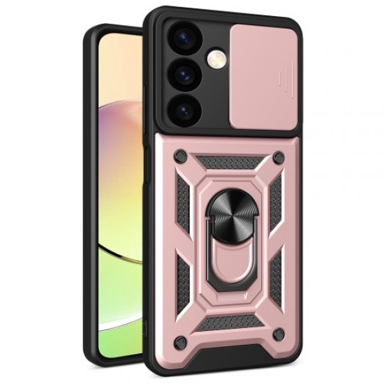 For Samsung Galaxy S24 Case Anti-drop Slide Lens Protection Scratch-resistant PC+TPU Phone Cover - Rose Gold Samsung Cases Mobile