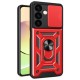 For Samsung Galaxy S24 Case Anti-drop Slide Lens Protection Scratch-resistant PC+TPU Phone Cover - Red Samsung Cases Mobile
