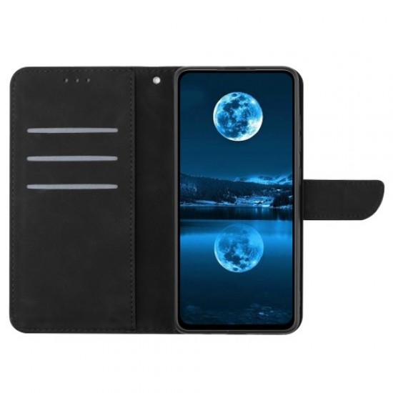 HT05 For Samsung Galaxy S24 Ultra Case Imprinted PU Leather Viewing Stand Phone Cover - Black Samsung Cases Mobile