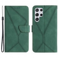 HT05 For Samsung Galaxy S24 Ultra Case Imprinted PU Leather Viewing Stand Phone Cover - Green