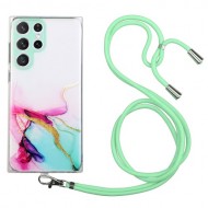 Θήκη Σιλικόνης TPU με Κορδόνι Λαιμού Σχέδιο Μάρμαρο για Samsung Galaxy S24 Ultra 5G - Πράσινο