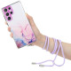 For Samsung Galaxy S24 Ultra TPU Case Marble Pattern Embossing Phone Cover with Lanyard - Pink Samsung Cases Mobile